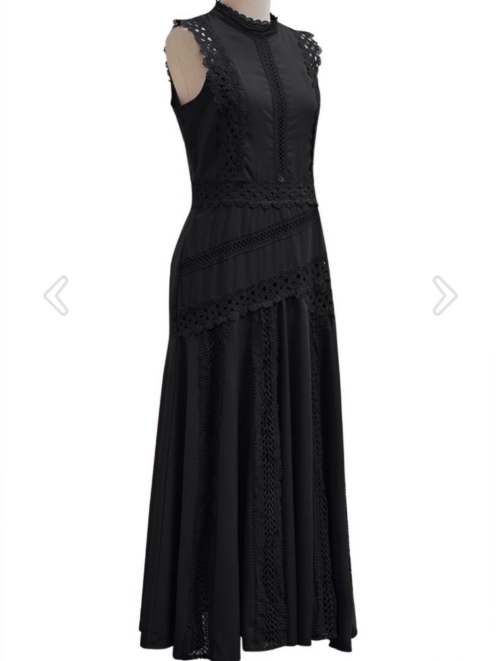 Sleeveless Black Lace Panel midi Dress